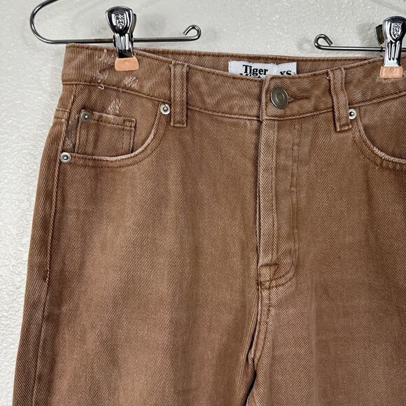 Tiger Mist Jeans Womens XS Brown Orange Wide Leg Raw Hem High Rise Boho - Picture 3 of 10